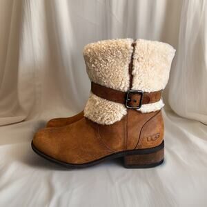 Ugg Boots Blayre II Chestnut Style Size 10 Sheep Skin Lined, Buckle And Zip-up